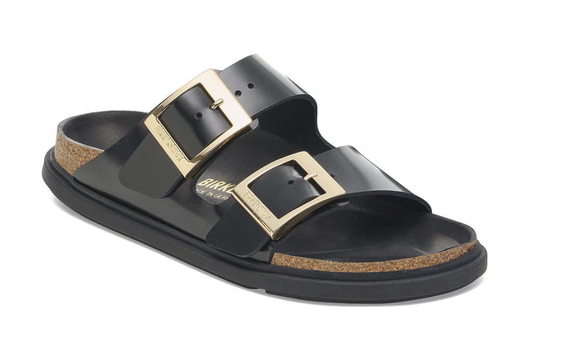 Birkenstock Arizona Droplet Buckle Natural Leather Patent High Shine Black