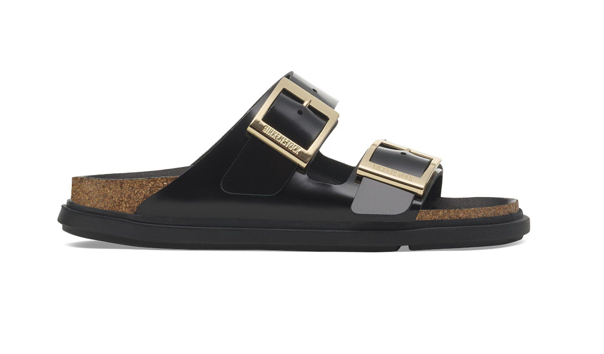 Birkenstock Arizona Droplet Buckle Natural Leather Patent High Shine Black