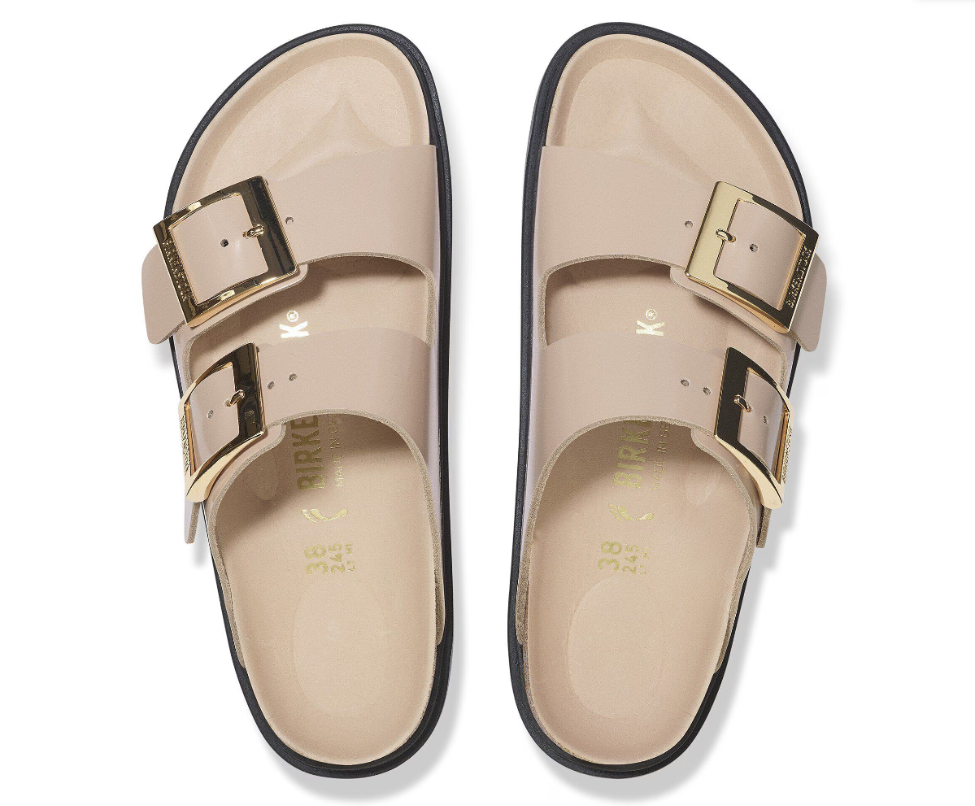 Birkenstock Arizona Droplet Buckle Natural Leather Patent High Shine New Beige