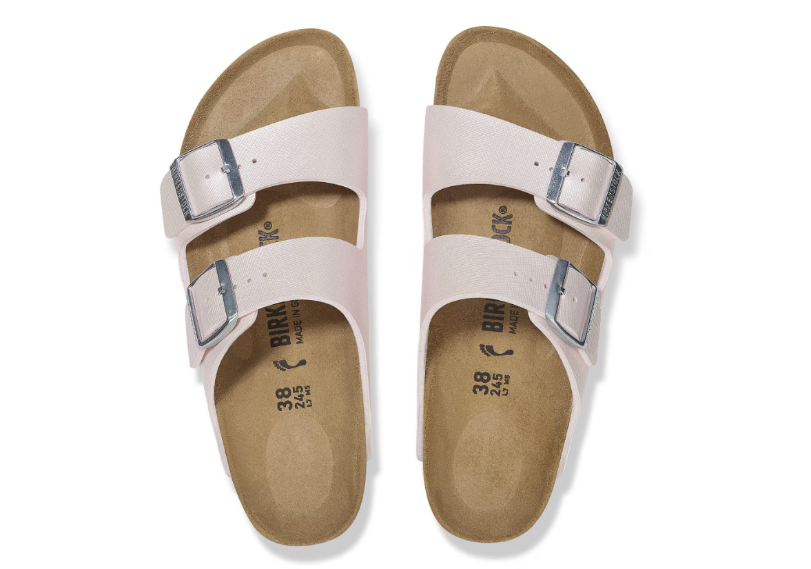 Birkenstock Arizona Birko-Flor Embossed Saffiano Iridescent Light Rose Sandals