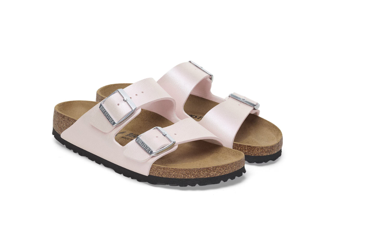 Birkenstock Arizona Birko-Flor Embossed Saffiano Iridescent Light Rose Sandals