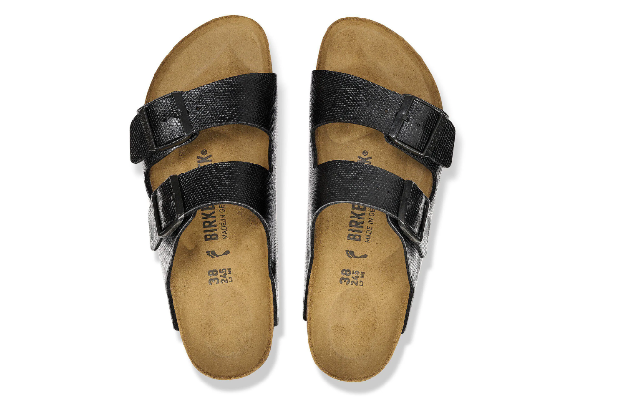 Birkenstock Arizona Birko-Flor Embossed Shiny Lizard Black Sandals