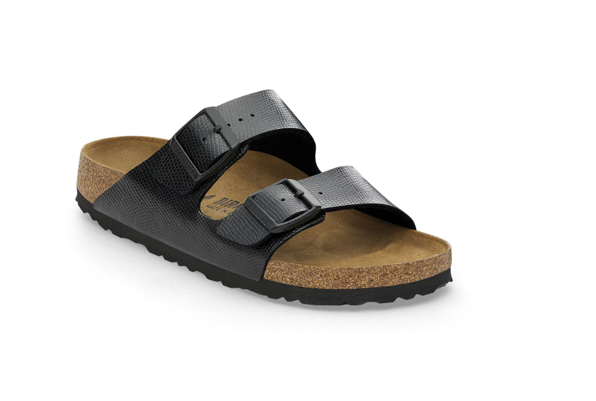 Birkenstock Arizona Birko-Flor Embossed Shiny Lizard Black Sandals