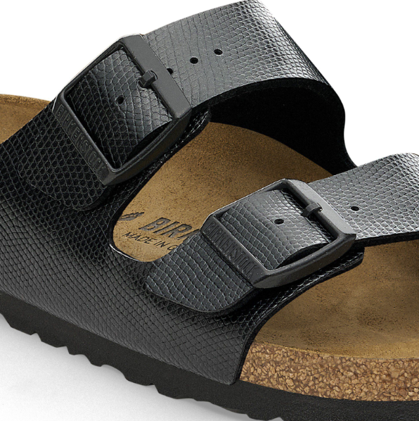Birkenstock Arizona Birko-Flor Embossed Shiny Lizard Black Sandals