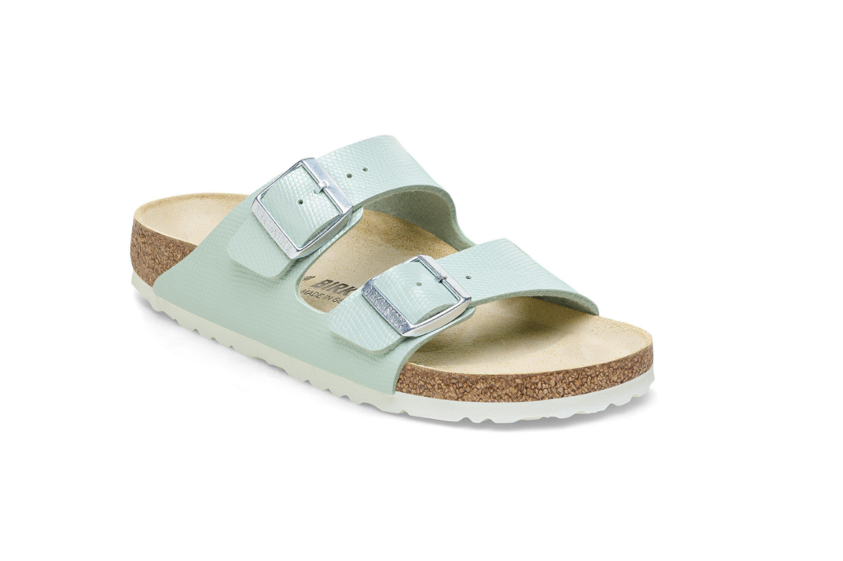 Birkenstock Arizona Birko-Flor Embossed Shiny Lizard Surf Green Sandals