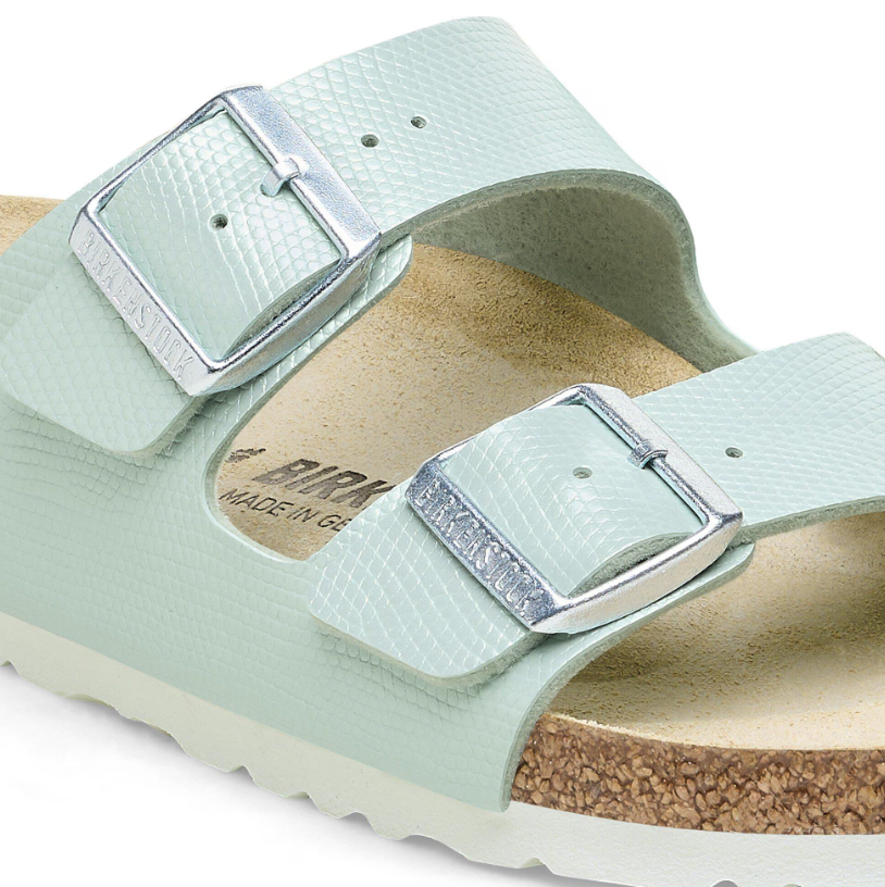 Birkenstock Arizona Birko-Flor Embossed Shiny Lizard Surf Green Sandals