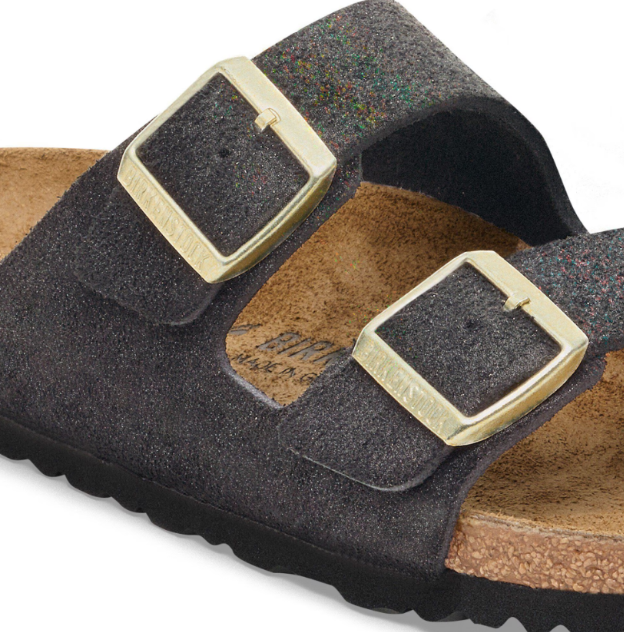 Birkenstock Arizona Suede Leather Shimmering Black Sandals - Black, Narrow