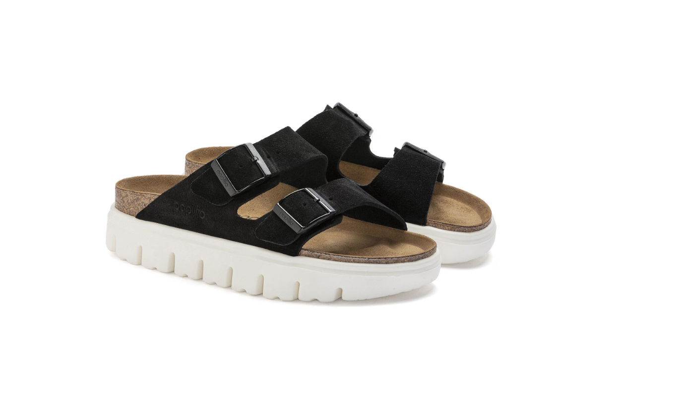 Birkenstock Arizona Chunky Suede Leather Black Platform Sandals
