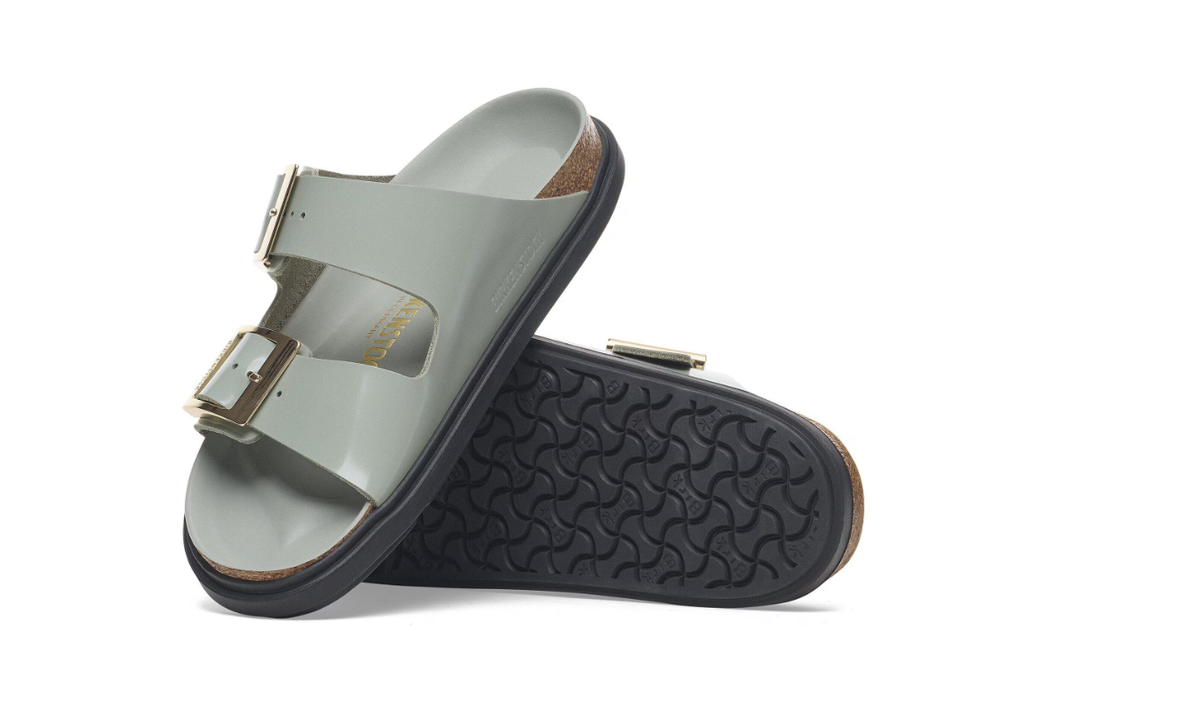 Birkenstock Arizona Droplet Buckle Natural Leather Patent High Shine Pure Sage