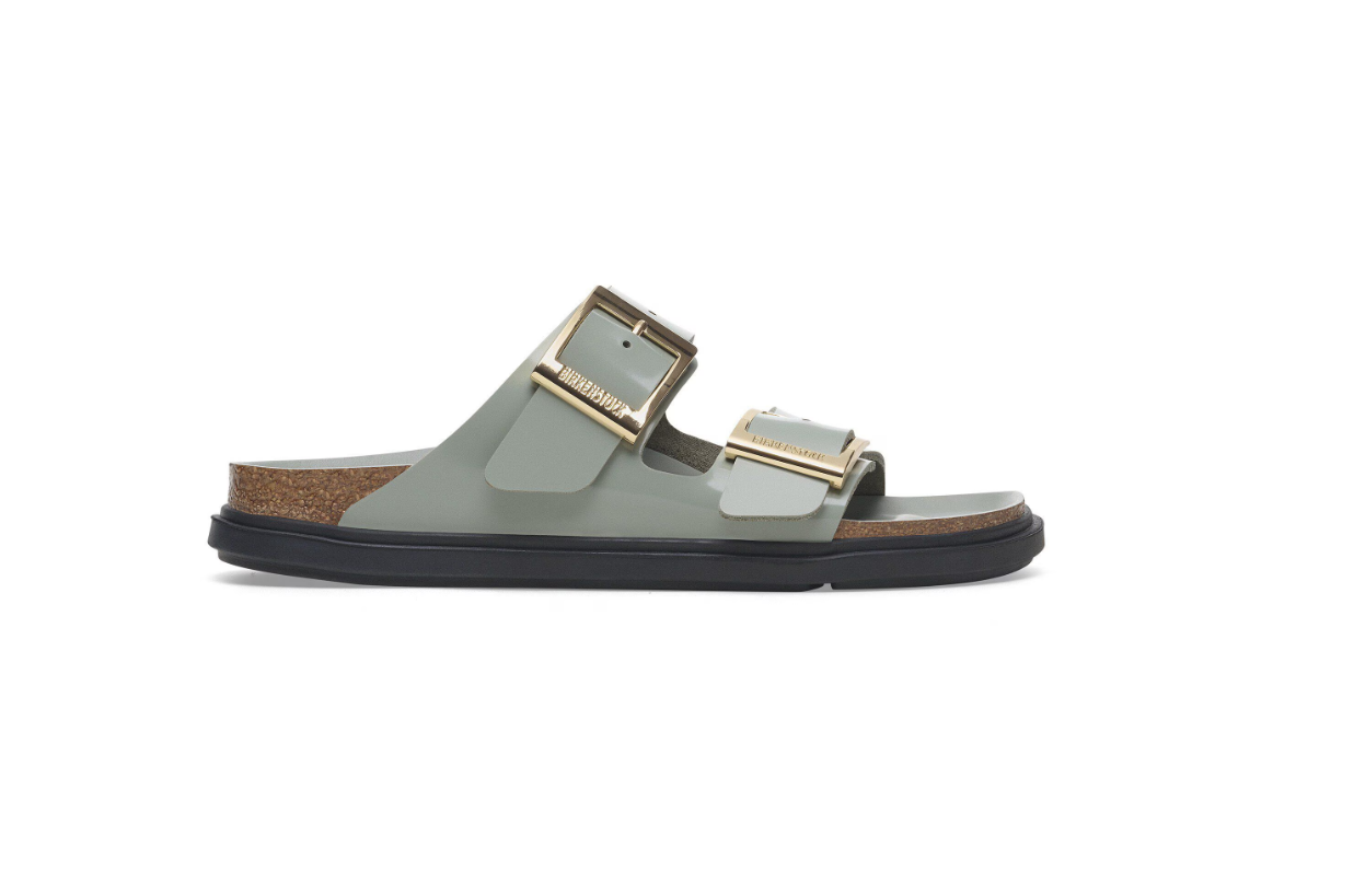 Birkenstock Arizona Droplet Buckle Natural Leather Patent High Shine Pure Sage