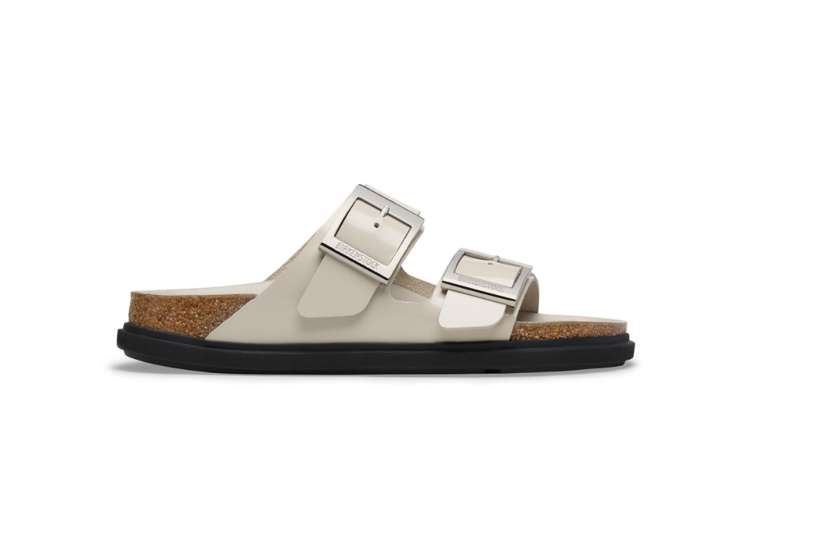 Birkenstock Arizona Droplet Buckle Natural Leather Patent High Shine Oyster