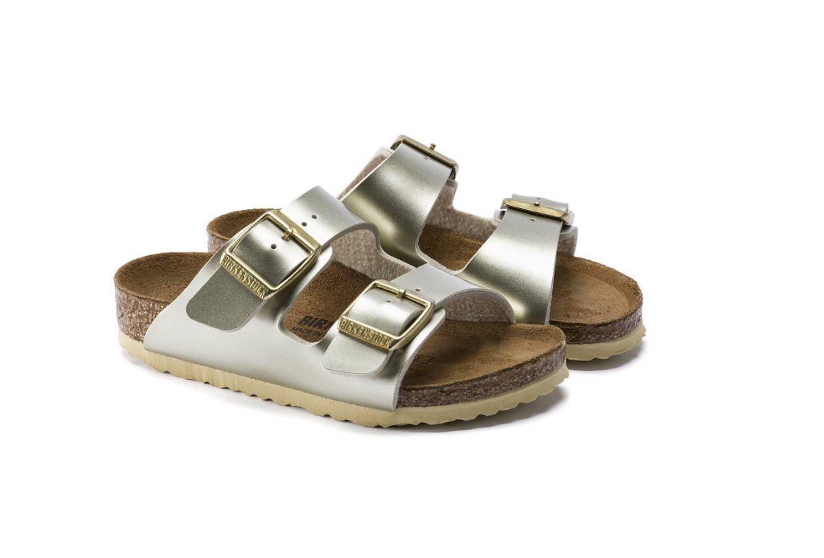 Birkenstock Arizona Kids Birko-Flor Electric Metallic Gold Sandals - Gold, Narrow