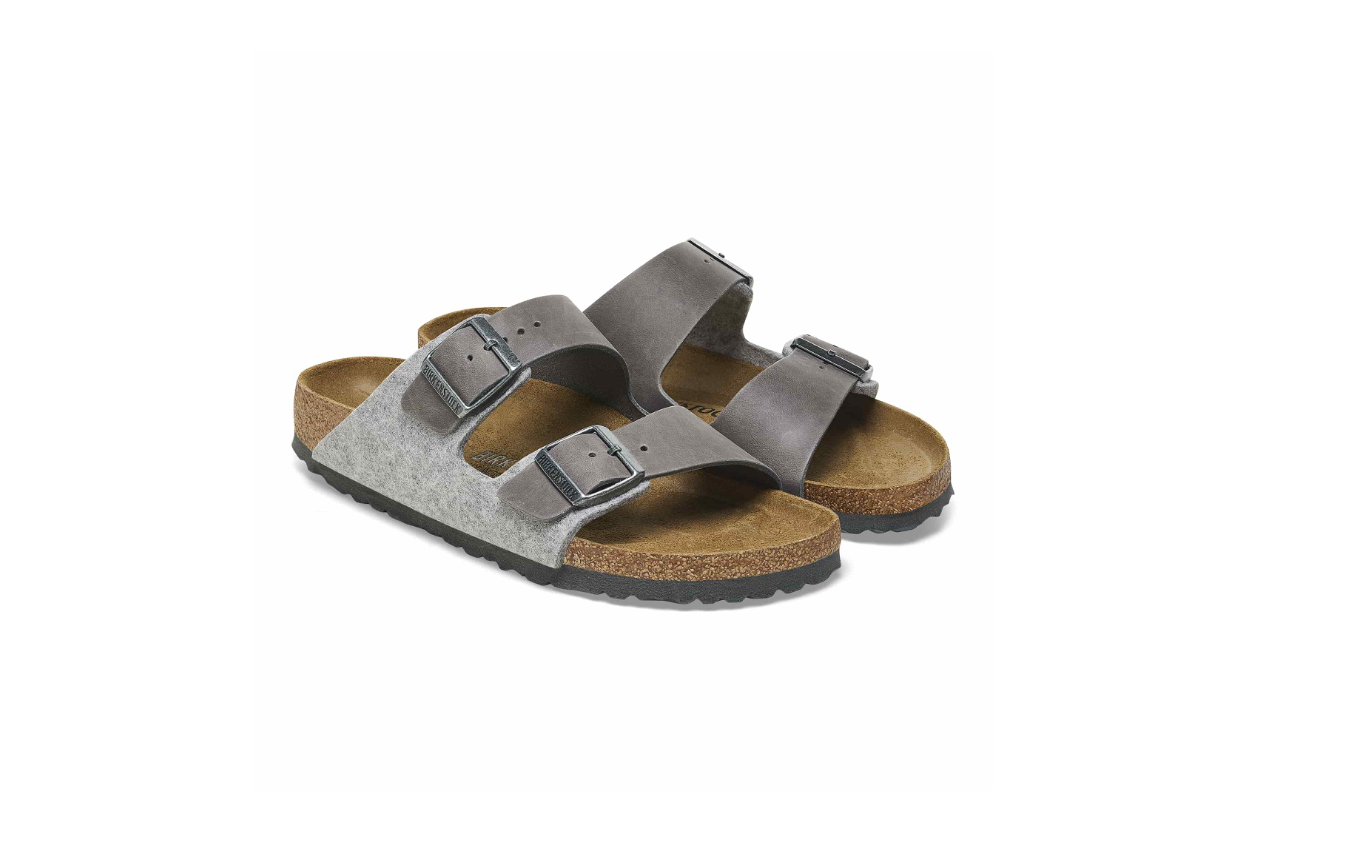 Birkenstock Arizona Leather Textile Light Gray Sandals