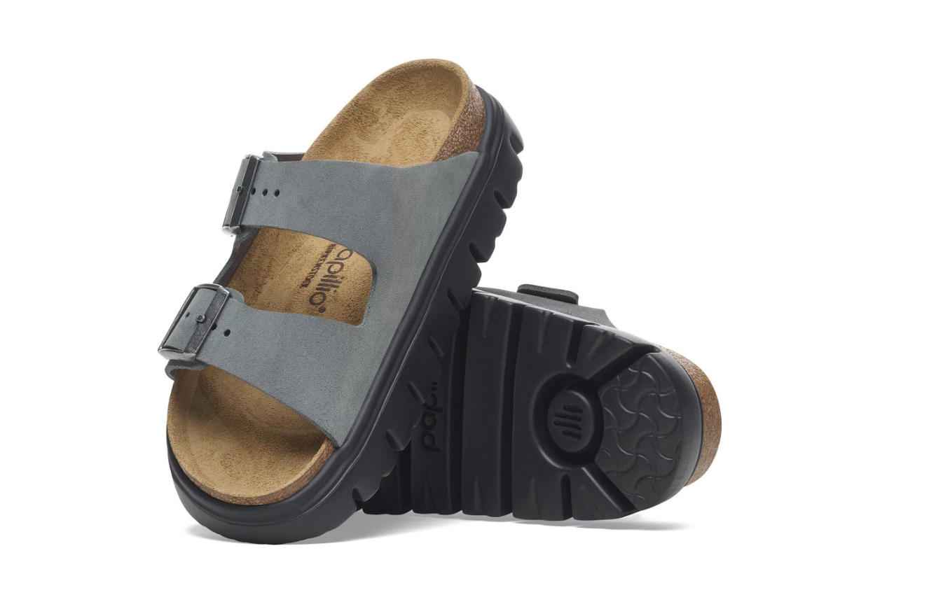 Birkenstock Papillio Arizona Chunky Suede Leather Basalt Gray Black