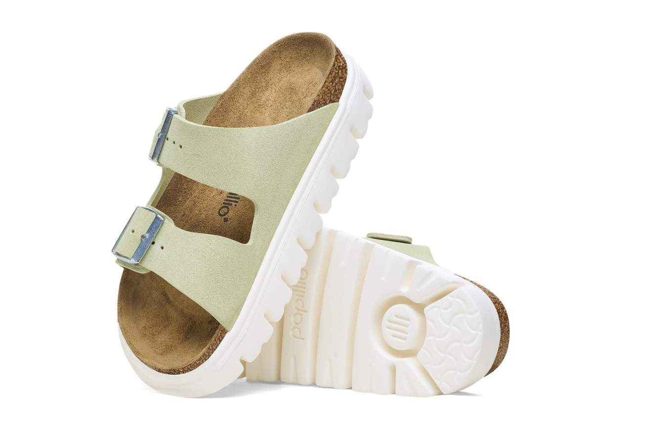 Birkenstock Papillio Arizona Chunky Suede Leather Faded Lime