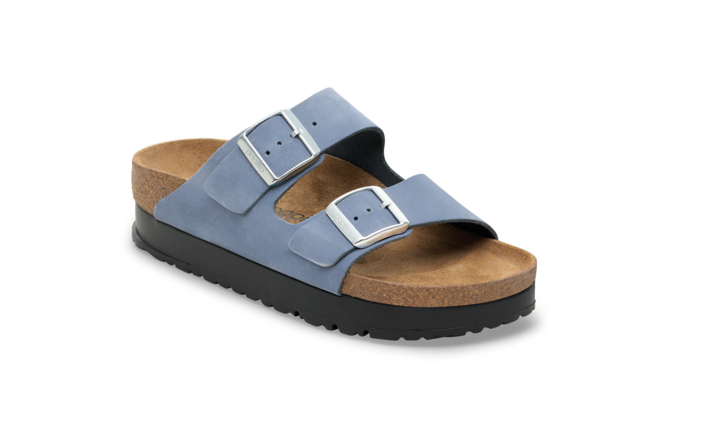 Birkenstock Arizona PAP Flex Platform Nubuck Leather Stone Blue