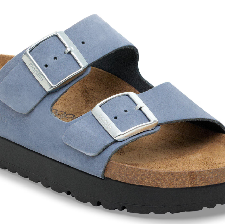 Birkenstock Arizona PAP Flex Platform Nubuck Leather Stone Blue