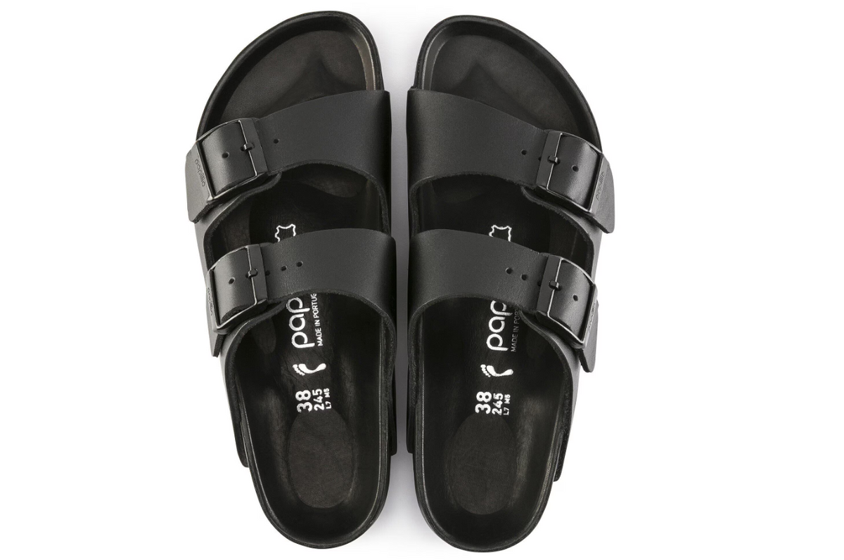 Birkenstock Arizona Platform Natural Leather Exquisite Black Sandals - Black, Narrow