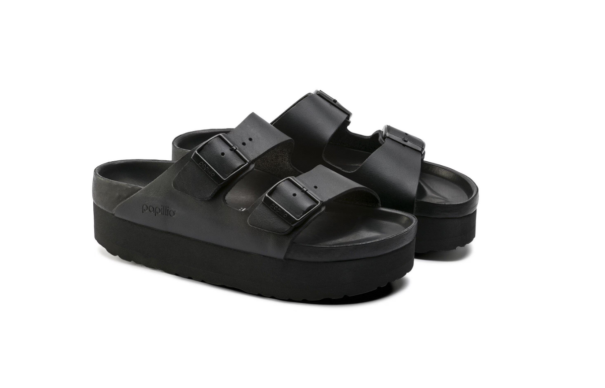 Birkenstock Arizona Platform Natural Leather Exquisite Black Sandals - Black, Narrow