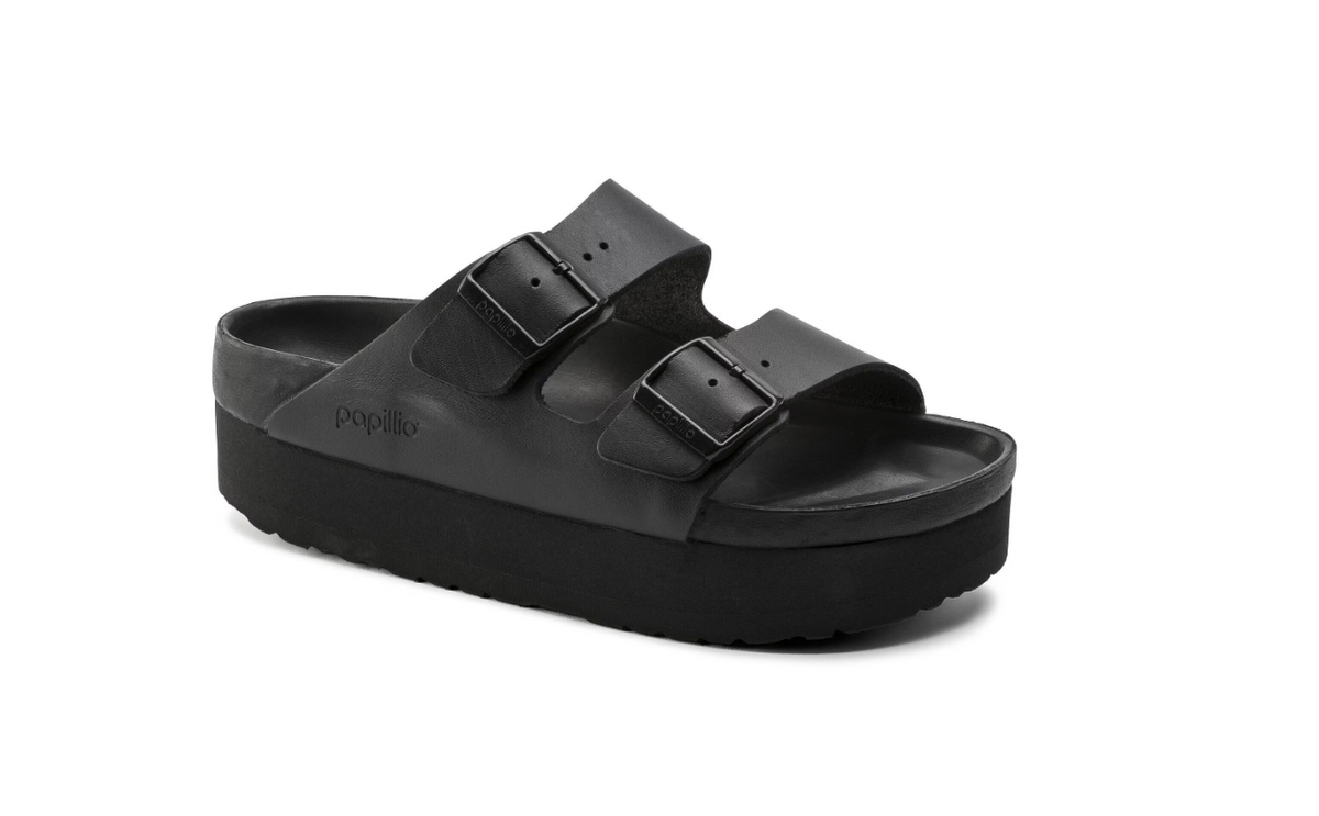 Birkenstock Arizona Platform Natural Leather Exquisite Black Sandals - Black, Narrow