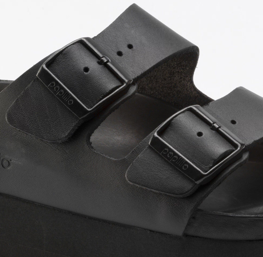 Birkenstock Arizona Platform Natural Leather Exquisite Black Sandals - Black, Narrow