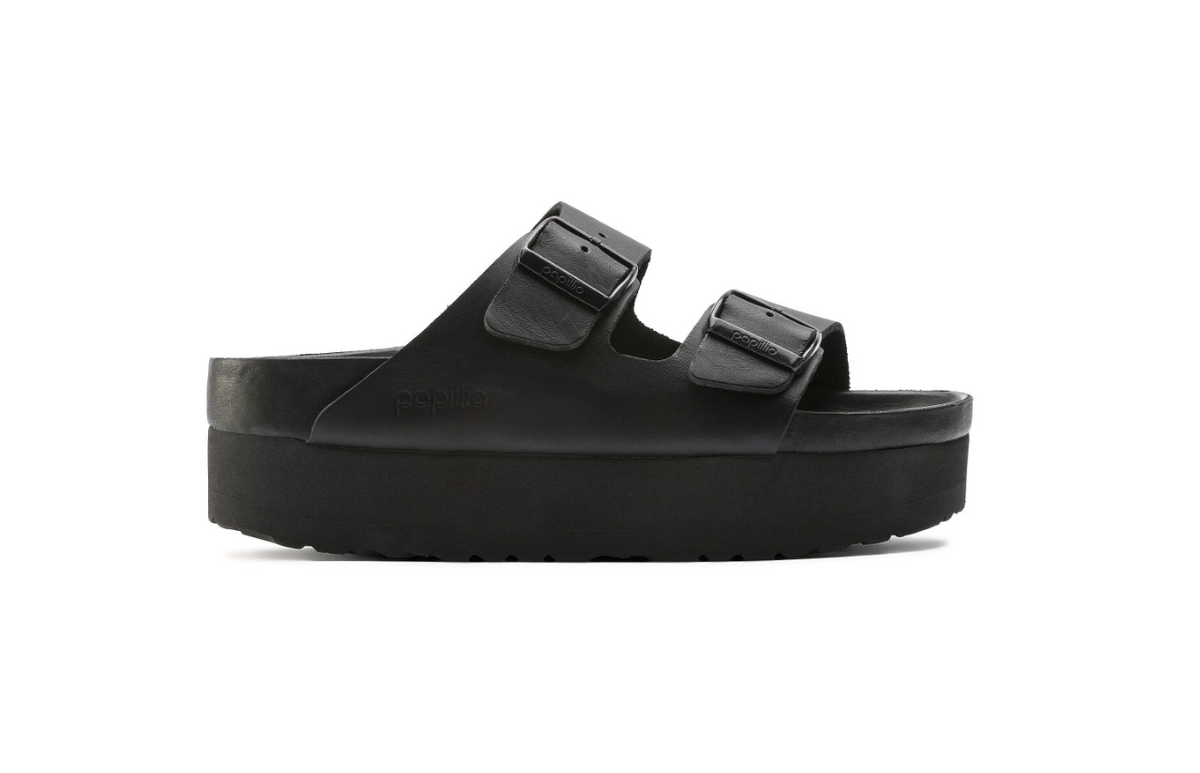 Birkenstock Arizona Platform Natural Leather Exquisite Black Sandals - Black, Narrow
