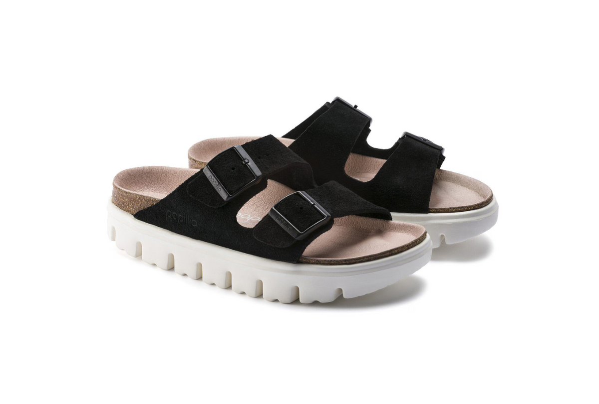 Birkenstock Arizona Platform Suede Leather Chunky Suede - Black, Narrow