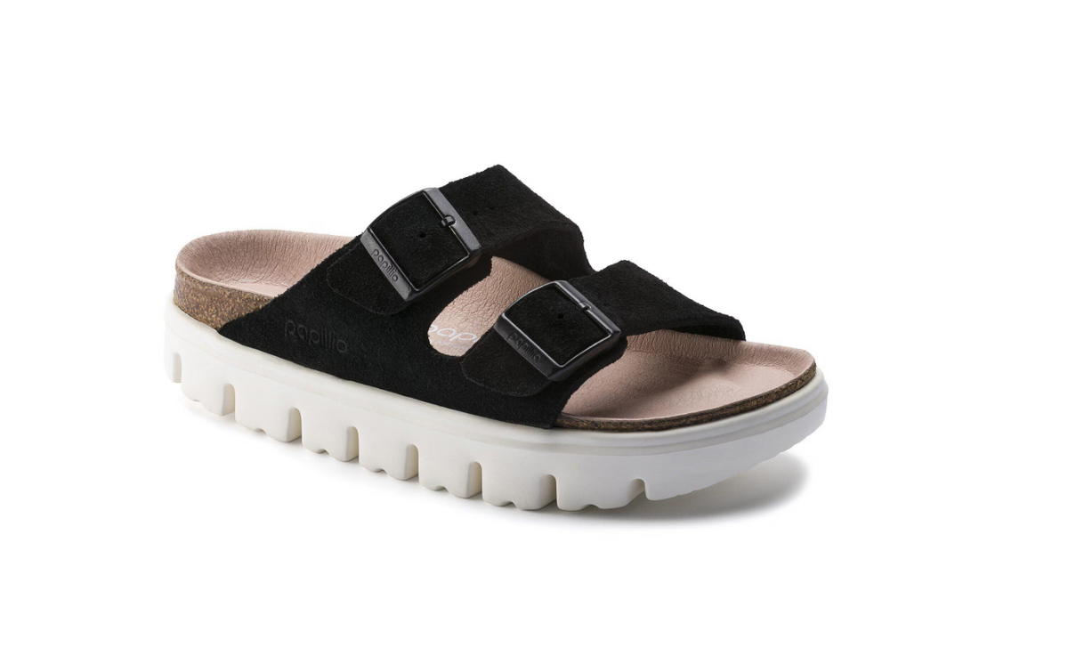 Birkenstock Arizona Platform Suede Leather Chunky Suede - Black, Narrow
