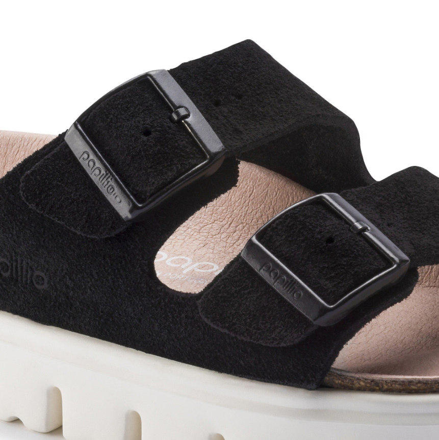 Birkenstock Arizona Platform Suede Leather Chunky Suede - Black, Narrow