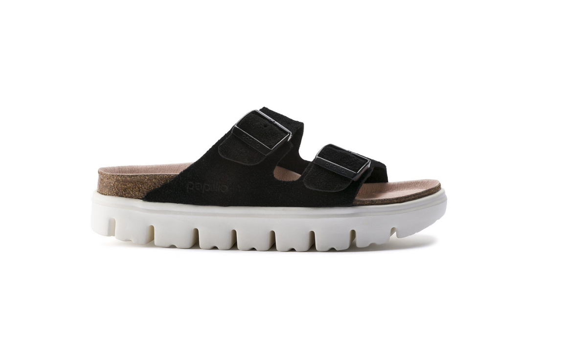 Birkenstock Arizona Platform Suede Leather Chunky Suede - Black, Narrow