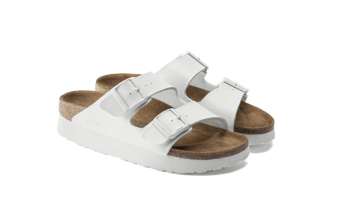 Birkenstock Arizona Platform Vegan Birko-Flor White Sandals - White, Narrow
