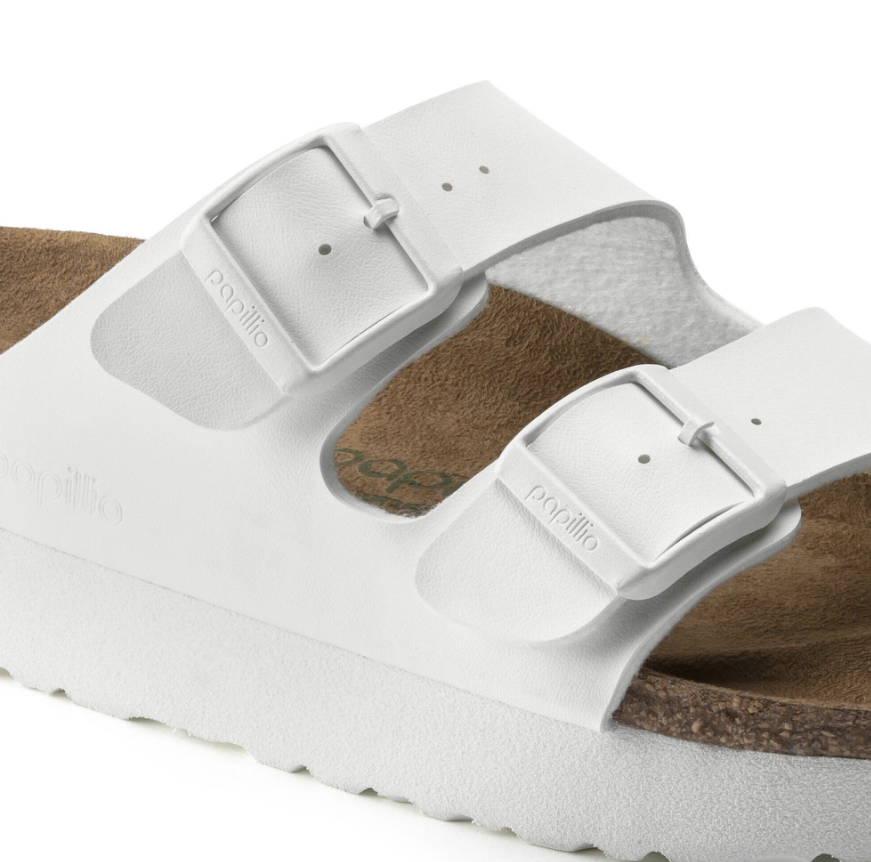 Birkenstock Arizona Platform Vegan Birko-Flor White Sandals - White, Narrow