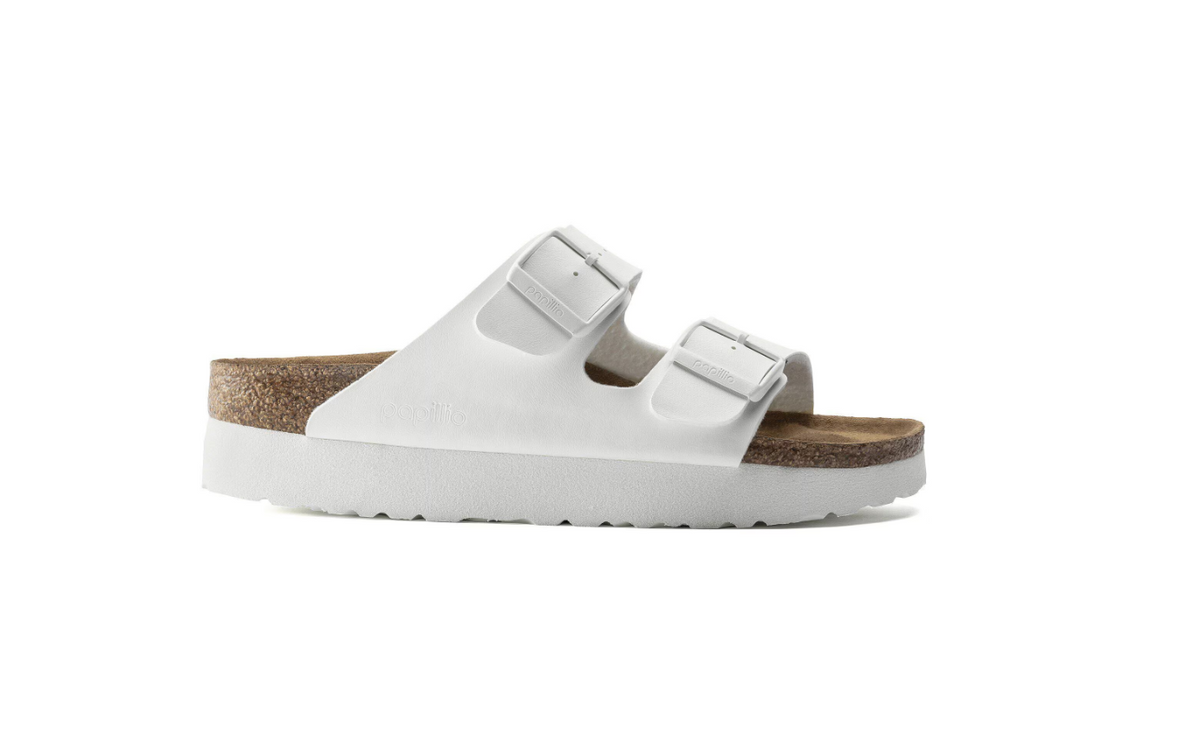 Birkenstock Arizona Platform Vegan Birko-Flor White Sandals - White, Narrow