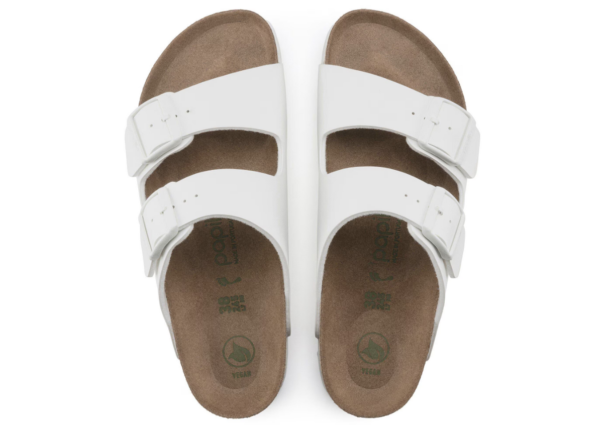Birkenstock Arizona Platform Vegan Grooved Birko-Flor White Sandals - White, Narrow