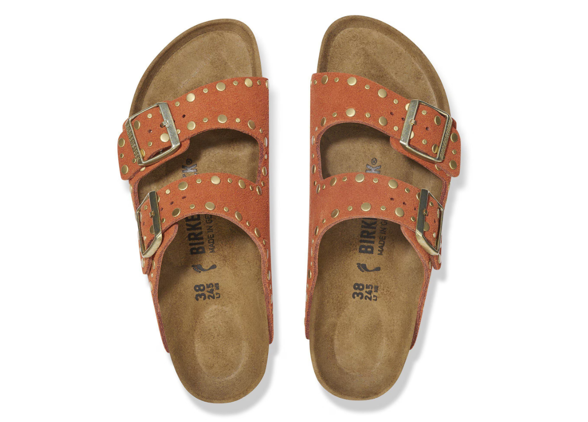 Birkenstock Arizona Rivet Suede Leather Sandals Dark Rust