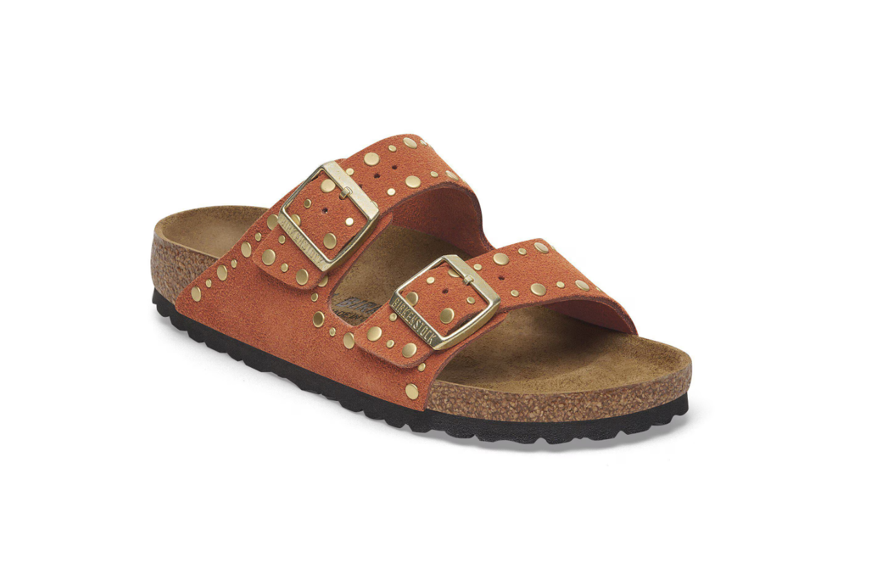 Birkenstock Arizona Rivet Suede Leather Sandals Dark Rust