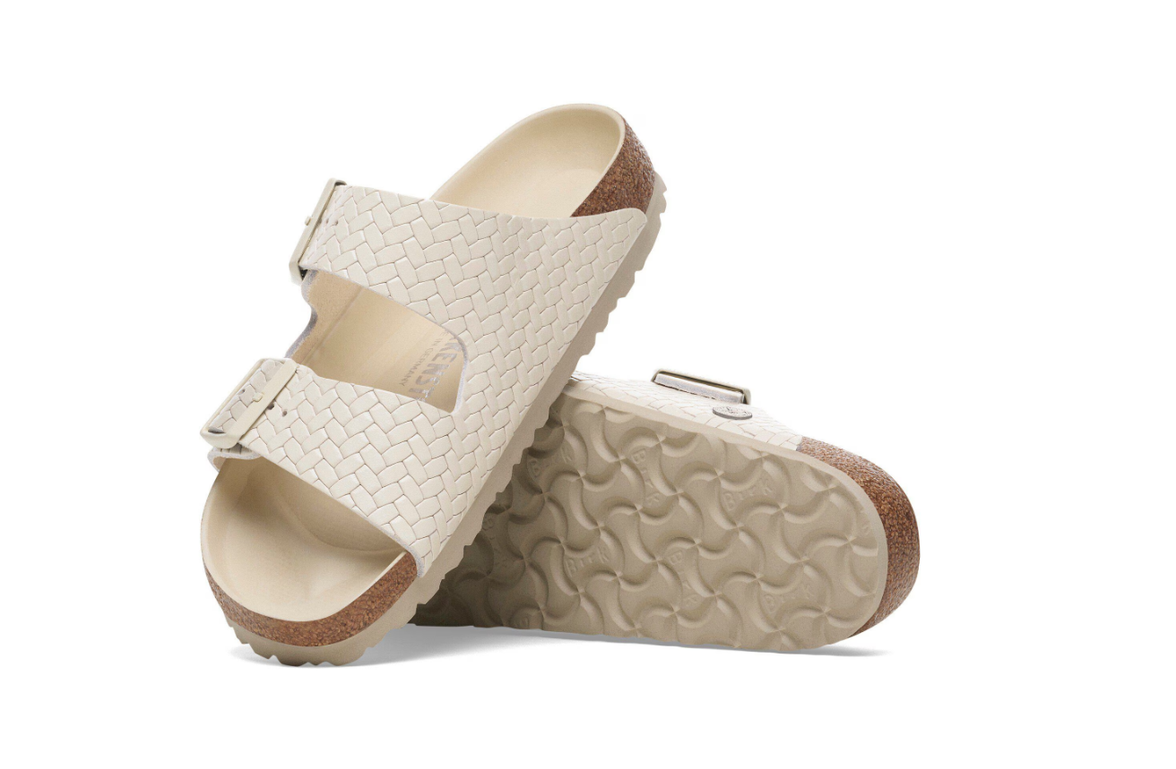 Birkenstock Arizona Rivet Logo Woven Emboss Leather Ecru Sandals