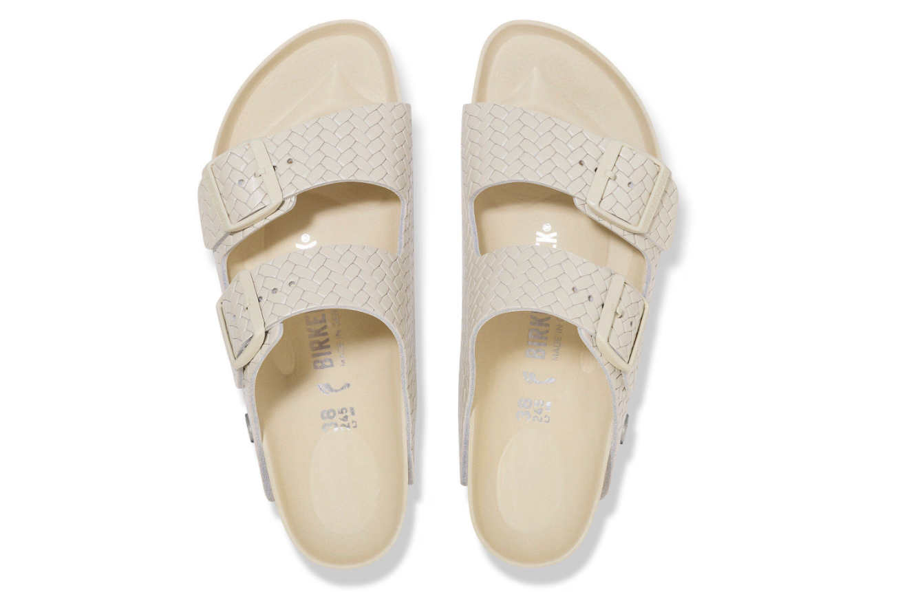 Birkenstock Arizona Rivet Logo Woven Emboss Leather Ecru Sandals