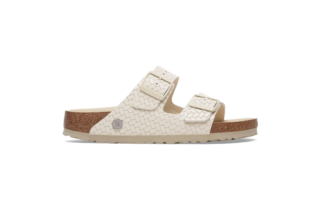 Birkenstock Arizona Rivet Logo Woven Emboss Leather Ecru Sandals