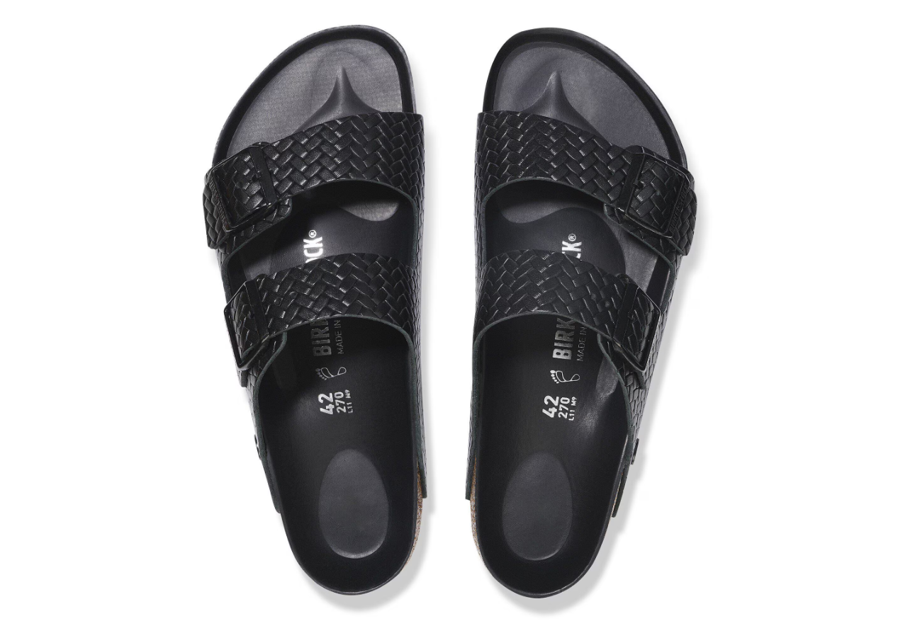 Birkenstock Arizona Rivet Logo Woven Embossed Black Leather Sandals