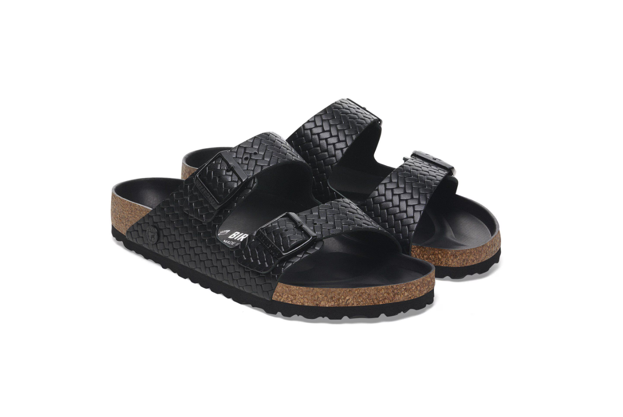 Birkenstock Arizona Rivet Logo Woven Embossed Black Leather Sandals