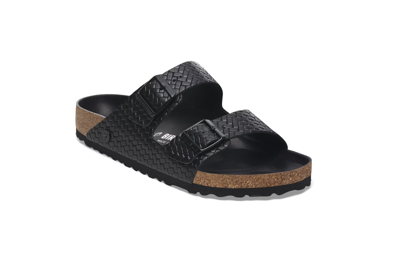 Birkenstock Arizona Rivet Logo Woven Embossed Black Leather Sandals