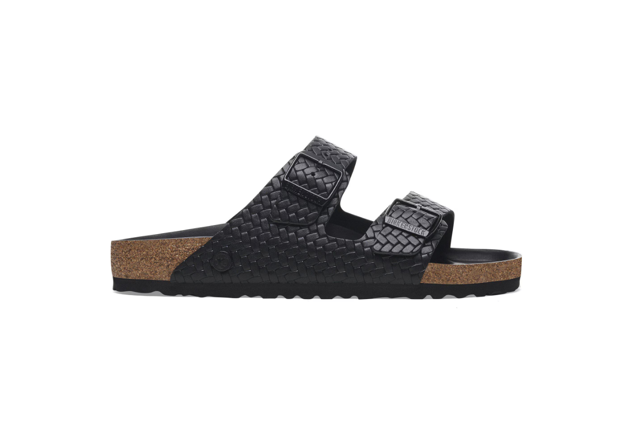 Birkenstock Arizona Rivet Logo Woven Embossed Black Leather Sandals