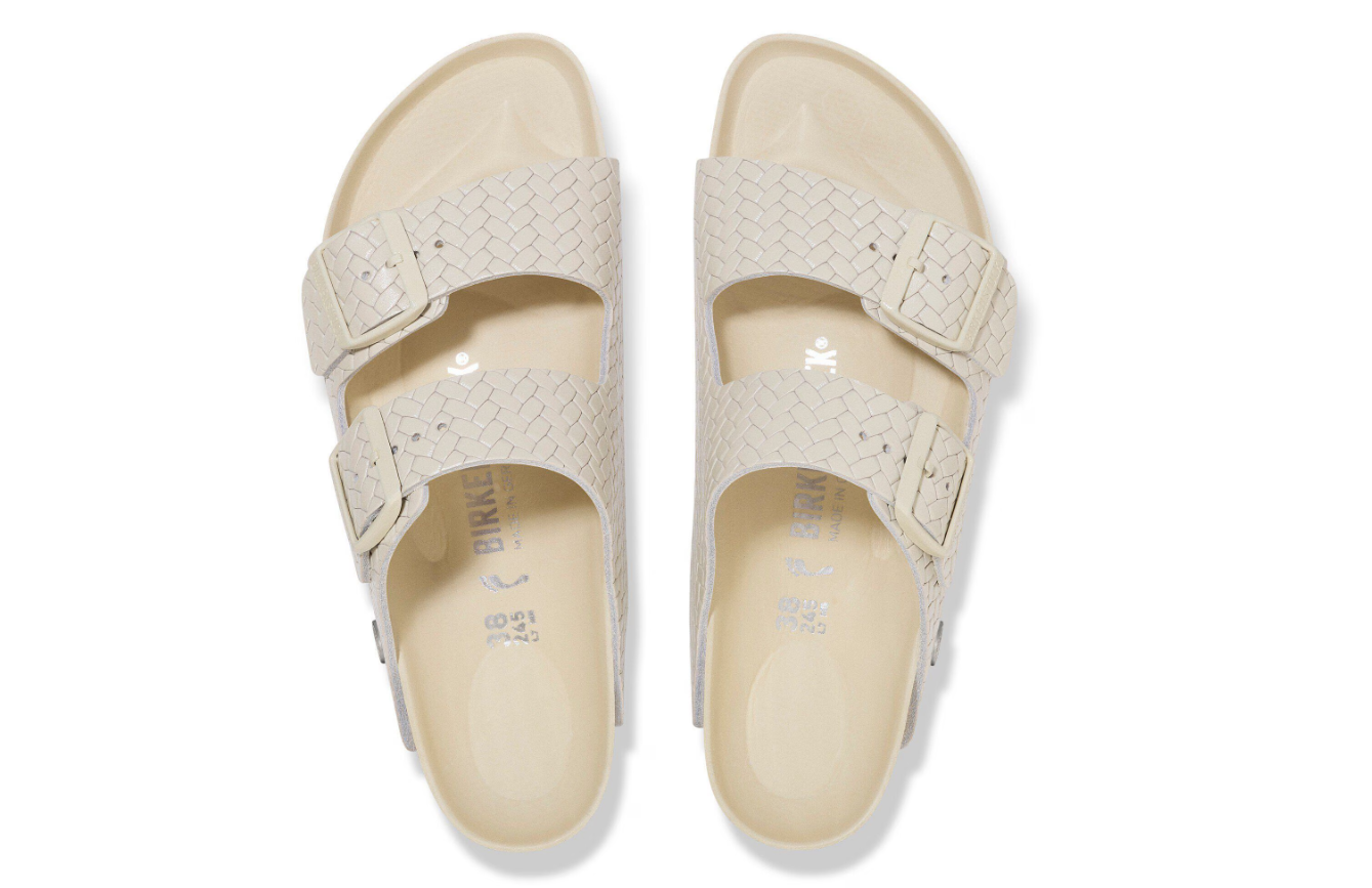 Birkenstock Arizona Rivet Logo Natural Leather Woven Embossed Ecru