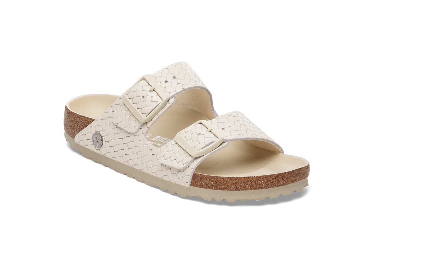 Birkenstock Arizona Rivet Logo Natural Leather Woven Embossed Ecru