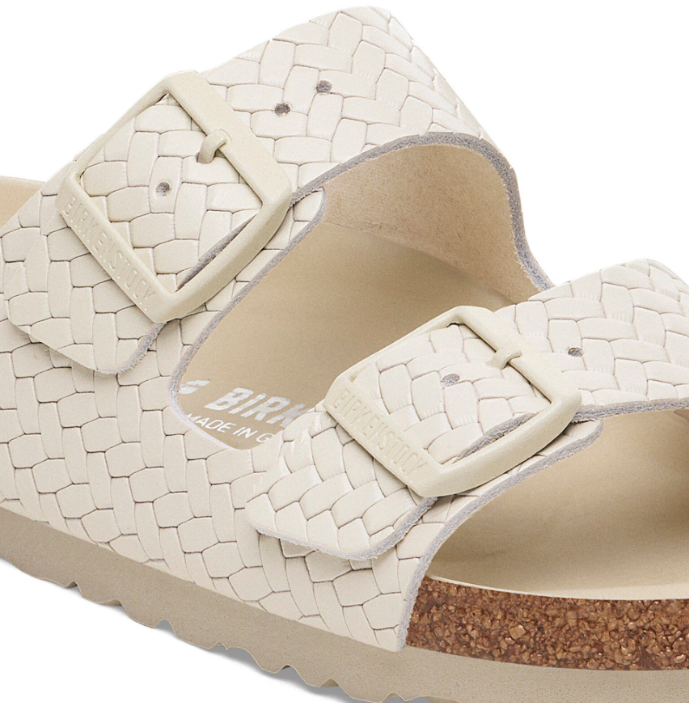 Birkenstock Arizona Rivet Logo Natural Leather Woven Embossed Ecru