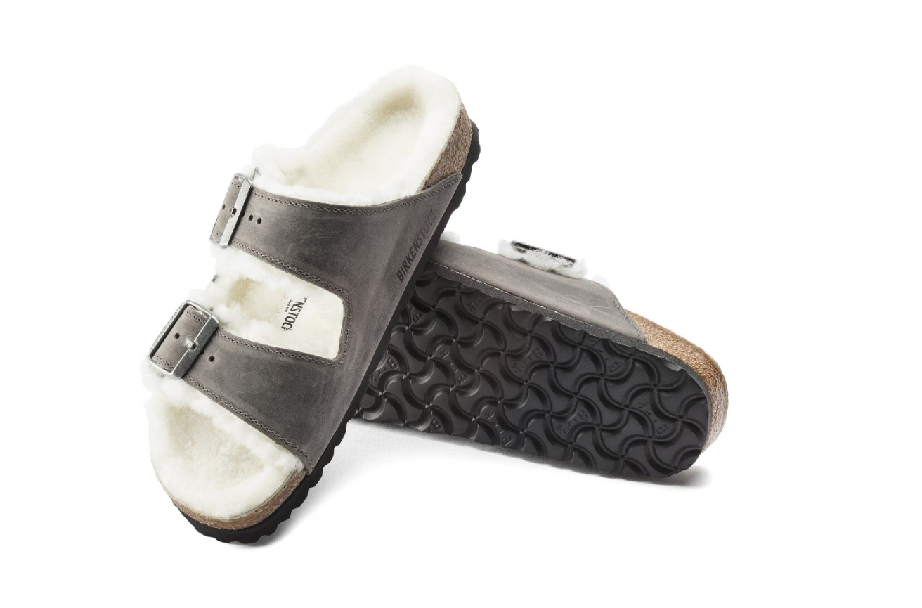 Birkenstock Arizona Shearling Embossed Oiled Leather Iron