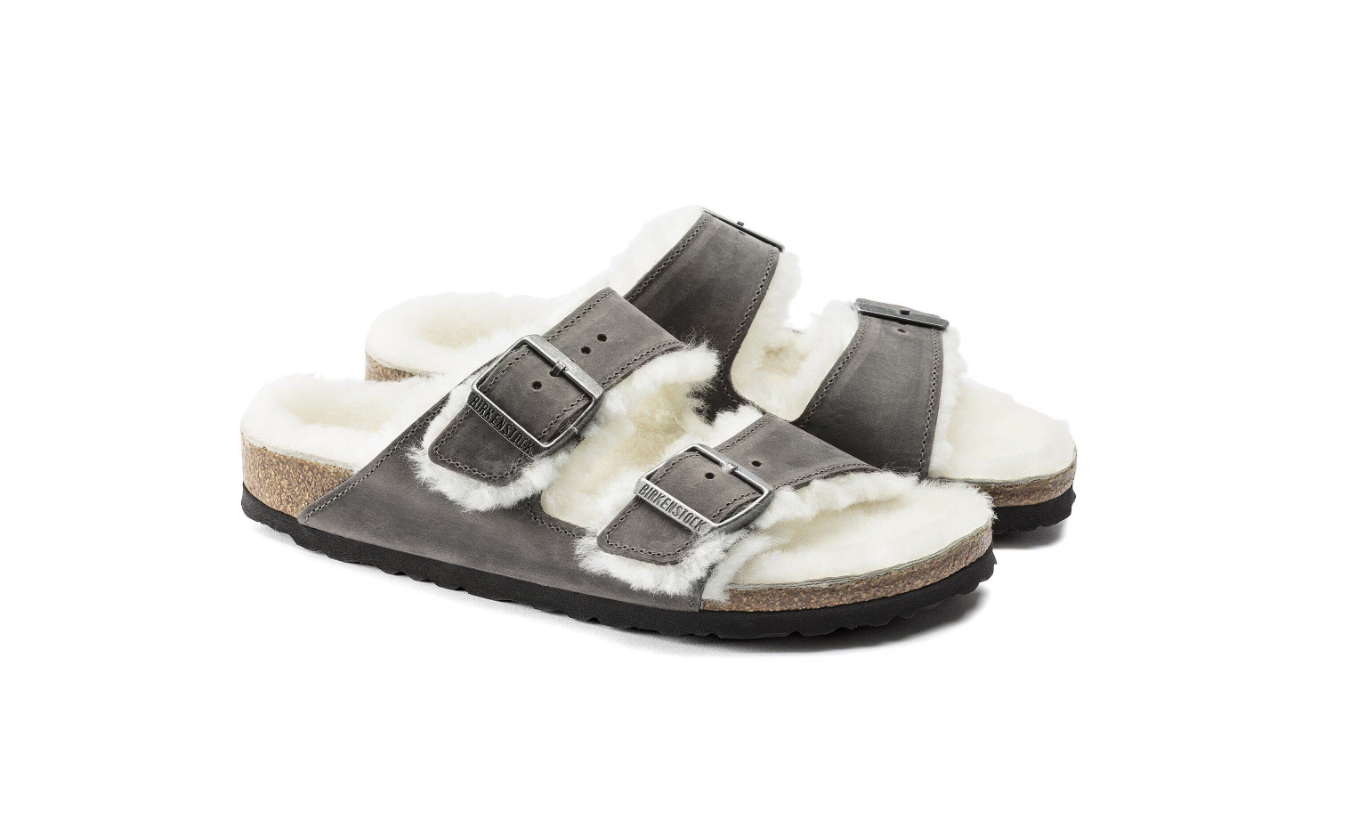 Birkenstock Arizona Shearling Embossed Oiled Leather Iron