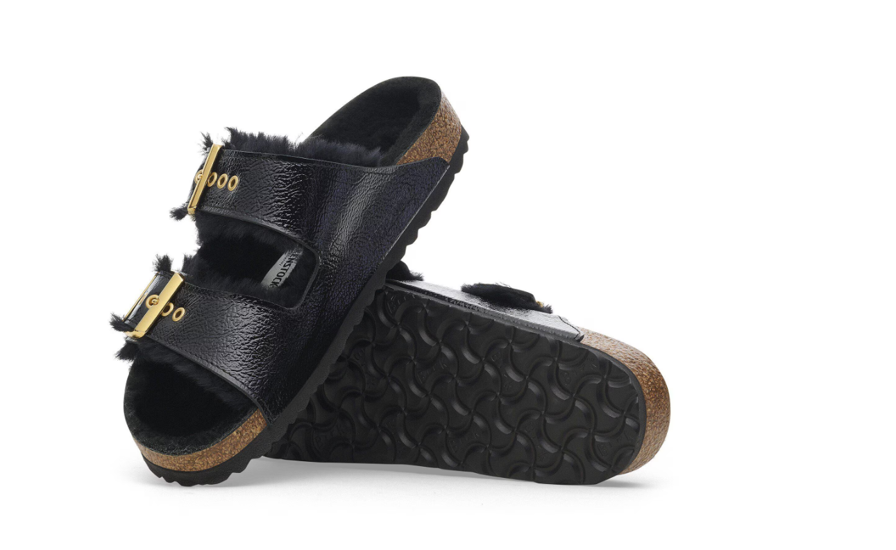 Birkenstock Arizona Shearling Eyelets Patent Leather Naplak Black
