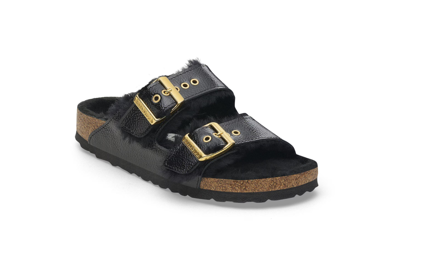 Birkenstock Arizona Shearling Eyelets Patent Leather Naplak Black